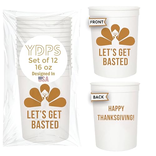 Your Dream Party Shop Thanksgiving Cups, Let's Get Basted,12 Pcs Friendsgiving Cups, 16 oz Thanksgiving Plastic Cups, Thanksgiving Cups Plastic, Funny Thanksgiving Cups, Friendsgiving Decorations