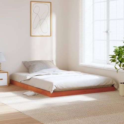 vidaXL Estructura de Cama Madera Maciza Pino marrón Cera 135x190 cm, Muebles de Dormitorio, Base de Cama, Cama de Matrimonio, Cama, Cama Doble