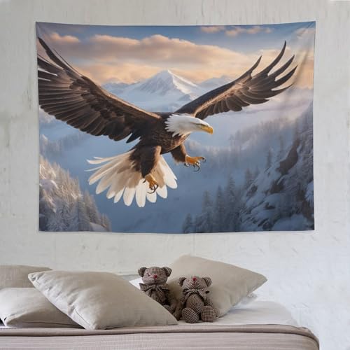 Tenture 3D aigle au réalisme saisissant et tissu léger de 150x200cm