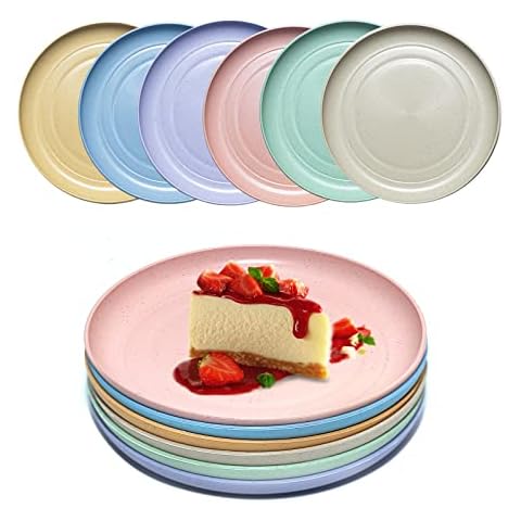 DAPIPIK 6 PACK 6 Inches wheat straw plates, Unbreakable Deep Dinner Plates, Plastic Plates Reusable, Assorted Colors Dinnerware Sets, Microwave & Dishwasher Safe, Healthy for Kids & Adult Cover