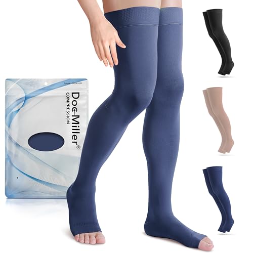 Image of Doc Miller Thigh High Open Toe Compression Stockings 15-20mmHg