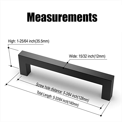 Amerdeco 10 Stück Möbelgriffe Edelstahl Schwarz Schrankgriffe Küchengriffe 128mm Lochabstand Schubladen Griffe Schubladengriffe Griffe für Küchenschränke Kleiderschrank