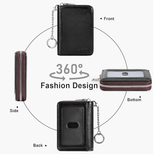 Image of Mayski Credit Card Holder, Zipper Credit Card Wallet for Women, Small Accordion Card Cases Holder, KeyChain Wallet, Business Card Holder, Dark Black