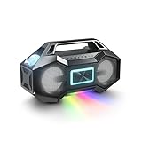 Ion Party Rocker Go Portable Bluetooth Boombox Speaker with Party Lights, Battery, 3.5' Speakers, FM Radio, USB Charge Port, App, Water-Resistant, 60W