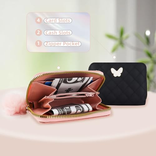 Energather Women's Purse, PU Leather Ladies Credit Card Holders for Women and Girls, Cute Small Purse with Fur Ball Women Wallets for Shopping, Dating, Travel (Black) - Image 5