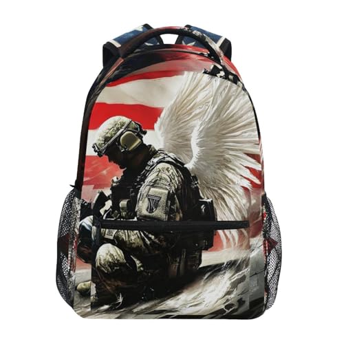 Soldier America Wing Backpack Daypack Shoulder Bag Book Bag Lightweight Back Pack 12 ×16.9 Inch