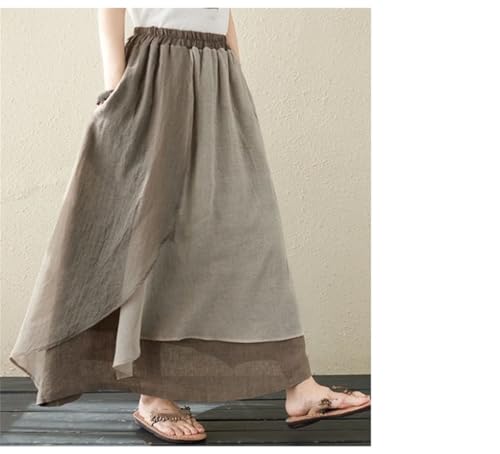Women High Waisted Vintage Cotton Linen Skirt Loose Asymmetrical Long Skirts Women Casual Skirt4