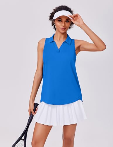 Image of PINSPARK Womens Golf Shirt UPF 50+ Sleeveless Collared Shirts Quick Dry Tennis Polo V-Neck Racerback Athletic Workout Tank