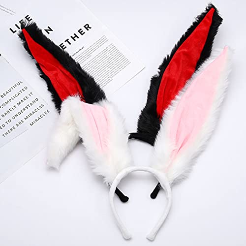 Bunny Ears Headbands Furry Rabbit Ear Headband Party Prom Cosplay Headwear Costume Hair Accessories For Women (White) #TOP1