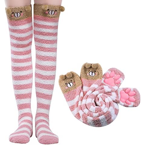 LittleForBig Kniehohe Socken Cosplay 3D Katze Pfoten Pad Silikon Katzenpfoten Koralle Samt über Kniestrümpfe Cover