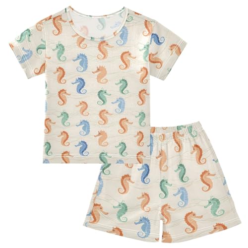 Seahorse Colorful Patterns Summer Cute Pajama Sets, Short Sets for Daily Wears and Sleep Wears