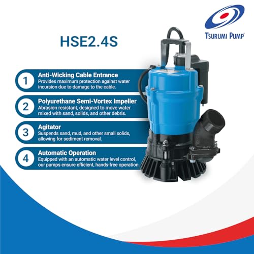 Tsurumi Pump HSE2.4S Submersible Trash Pump - Auto Relay Switch 1/2 HP 115V 2 in Discharge Dewatering Applications | 53 GPM / 3180 GPH by Tsurumi Pump - Image 5