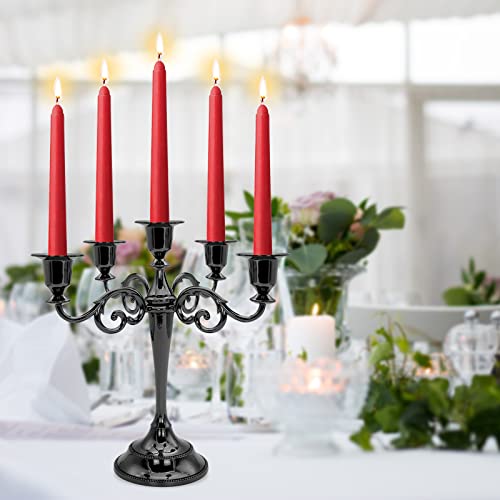 Candelabra 5 Arms Metal Black Candlestick Candle Holder Fits 3/4'' Taper Candles For Valentine's Day Wedding, Dining Table Party Home Decoration #TOP1