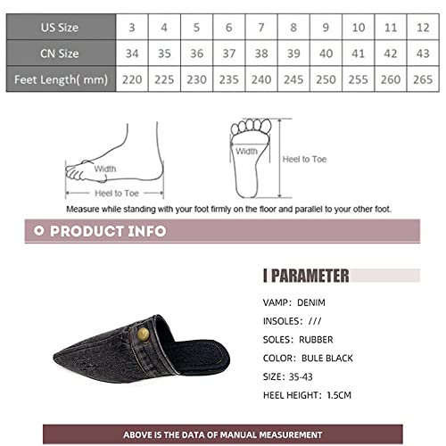 Women's Flat Mules Closed Pointed Toe Backless Slip-On Loafers Ladies Denim Baotou Clogs Half Slides Solid Color Sandal (Dark Blue,7,Female,Women) #TOP1