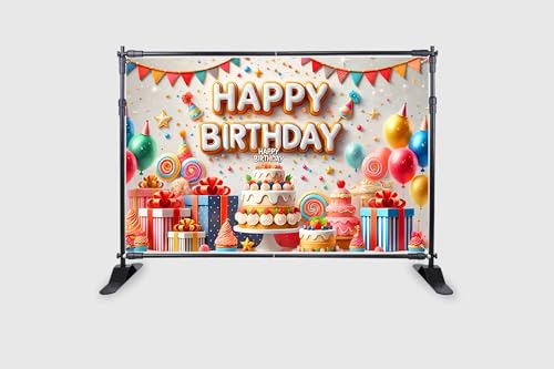 Image of Backdropon Balloon with Cake Themed Happy Birthday Design Backdrop for Birthday Decoration Traditional /Background Curtain Cloth for Party /Festival Size 5 Feet Height and 8 Feet Width(5 * 8)