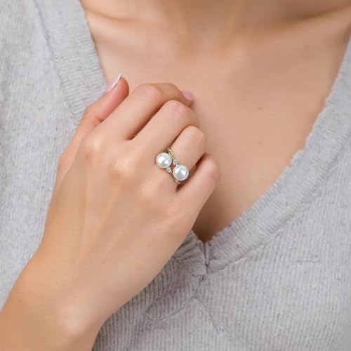 6-9 MM Natural Freshwater Cultured Pearl Ring for Women, 18k Gold-Plated and Sterling Silver, Ideal for Weddings Anniversaries Birthdays Parties Women's Jewelry Gift3