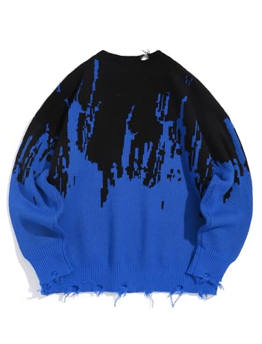 ZAFUL Frayed Hem Flame Sweater for Men Trendy Ripped Halloween Pullover Sweaters Raglan Sleeve Y2K Street Knitwear2