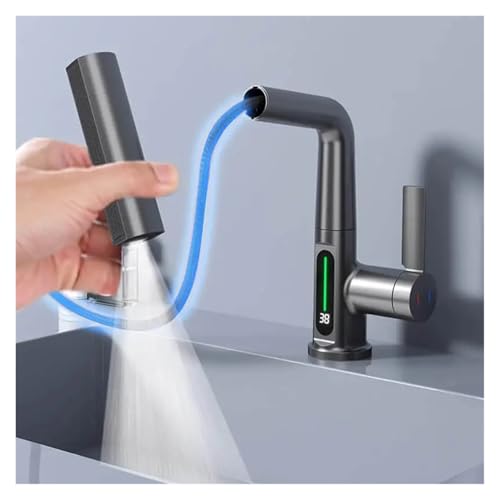 Mitigeur de lavabo blanc haut de gamme avec écran numérique et jet cascade - 7