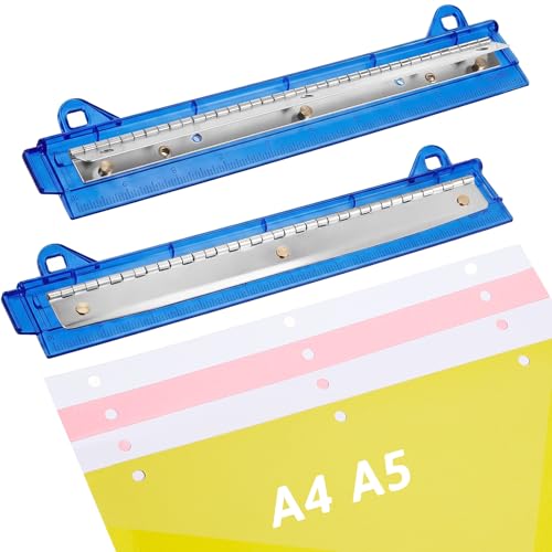 Image of 2 Pcs 3 Hole Puncher for Binder Portable 3 Hole Puncher for Ring Binders with 10 inch Ruler 5 Sheets Capacity for Office and School Supplies (Blue)