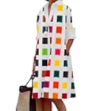 Womens 2025 Long Sleeve Button Down Shirt Summer Dress Casual V Neck Loose Fit Midi Shirt Dresses with Pockets