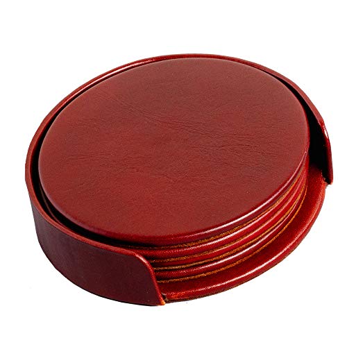 Dacasso Mocha Leather 4-Round Coaster Set #TOP2