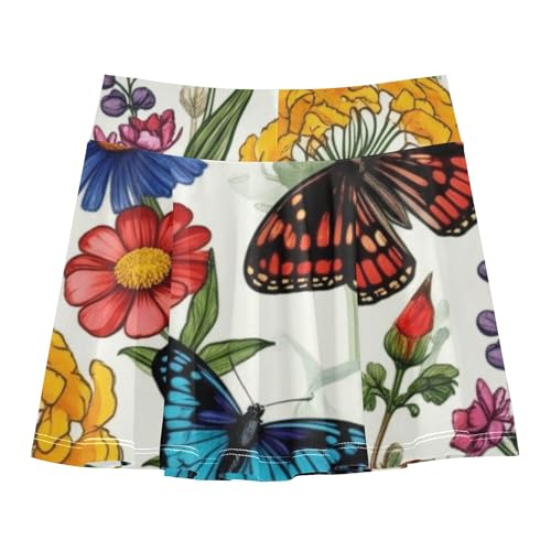 Cartoon Athletic Shorts for Girls Skorts Toddlers Tennis Skirts Little Girl Wildflowers Butterflies Detailed 4t2