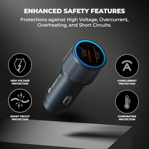 Image of MOZEN by Amkette PowerPro 75W Car Charger Type C 45W + USB A 30W Dual Port Car Charger Socket, Fast Charging, Metal Build, Safety Protections, Multi-Device Compatible - Mobiles, Tablets & More