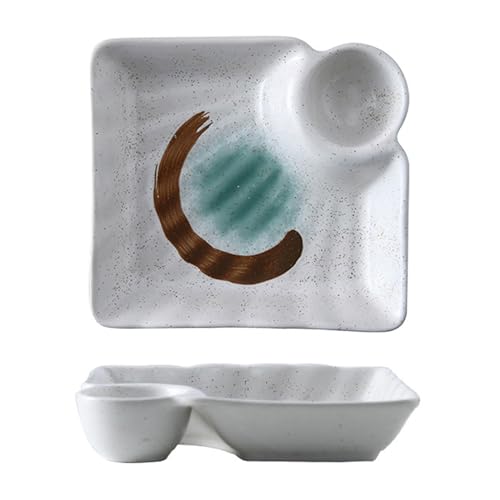 Plato de porcelana con diseño de concha y compartimento para salsa miniatura 1