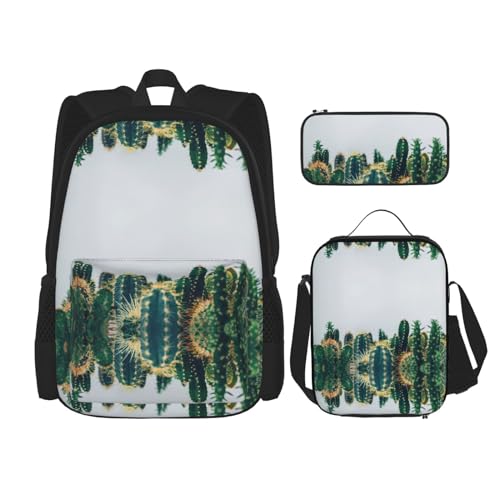 Sac à dos motif plantes tropicales noir avec boîte à déjeuner lot de 3 pièces