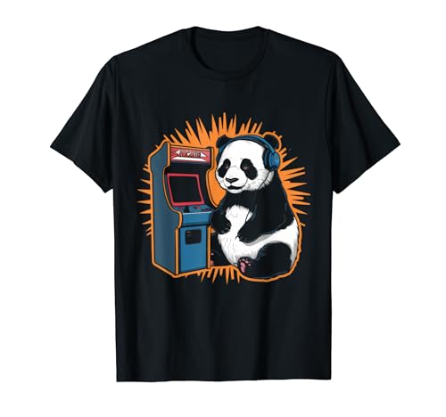 Gamer Panda Bear Love 80's 90 Vintage Arcade Gaming Amante Maglietta