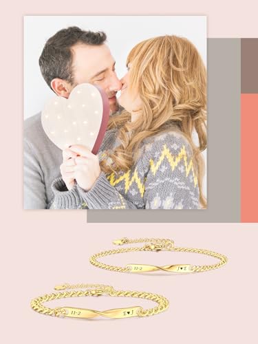 Personalized Couples Bracelets Free Engraving Custom Couples Bracelets Stainless Steel Long Distance Relationship Jewelry Womens Identification Bracelets Gifts for Him and Her3