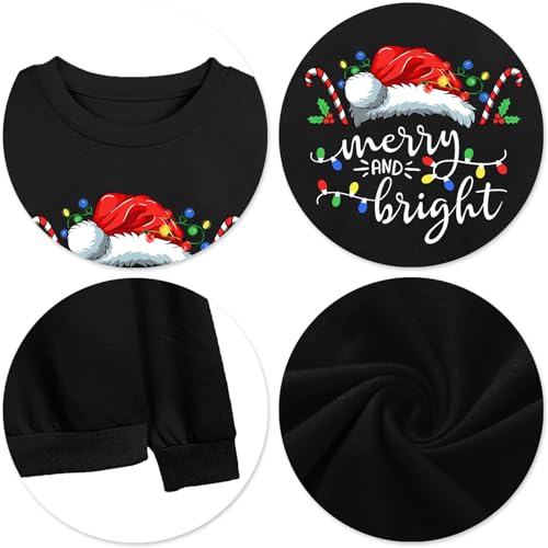 Image of Christmas Sweatshirt Women Merry and Bright Christmas T-Shirt Funny Xmas Lights Blouse Tops Holiday Shirts
