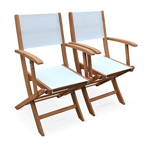 Alice's Garden - Fauteuils de Jardin en Bois et textilène - Almeria Blanc - 2 fauteuils pliants en...