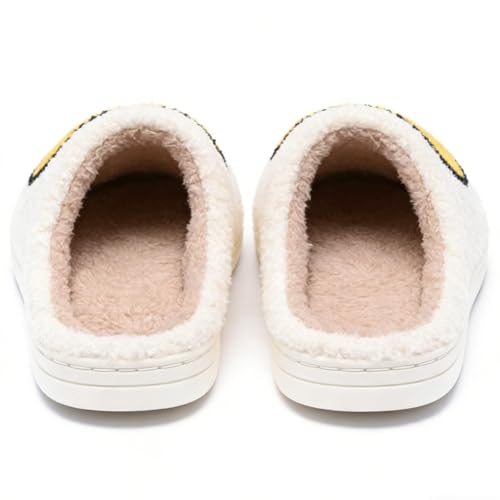 Image of Women's Men's Preppy Happy Face Slippers Comfy Warm Plush Slip-On House Slipper for Winter Indoor Soft Cushion Non-slip Fluffy Slides Slippers