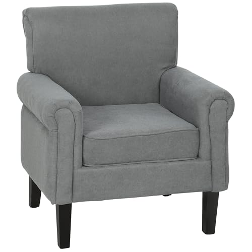 HOMCOM Butaca de Salón Tapizada en Tela, Sillón Relax con Reposabrazos, Asiento Extraíble y Lavable, Patas de Madera, para Dormitorio, Balcón, Estilo Moderno, Carga 150 kg, 79x72,5x88 cm, Gris Oscuro
