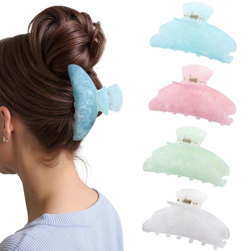 LEVAO 4Pcs Large Hair Claw Clips Acrylic Big Hair Clips for Thick Hair Strong Hold Hair Jaw Clips Non-slip Banana Hair Barrettes Clips Accessories for Women Girls