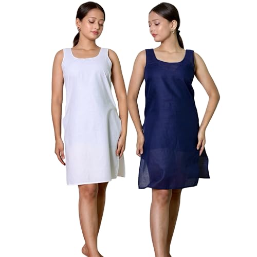 Image of KASANI Women's Camisole Cotton Long Knee-Length Sameej /Slip /Inner, Sleeveless, Pack of 2