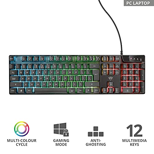 Teclado Gamer LED GXT 835 Azor Função e 12 Teclas Multimídia - 23651 Trust, Preto, Único