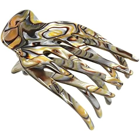 French Amie Bear Paw Small 2 ¾” Onyx Silver Grey Celluloid Handmade Salon Hinge Side Slide Yoga Jaw Hair Claw Clip Cover