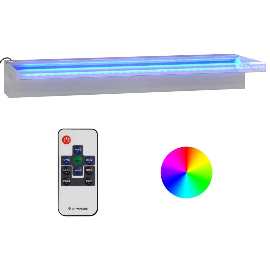 vidaXL Fuente Cascada con LED RGB para Jardín Estanque Piscina Patio Exterior Aporte Decorativo Relajante Luces Sonido Vista Acero Inoxidable