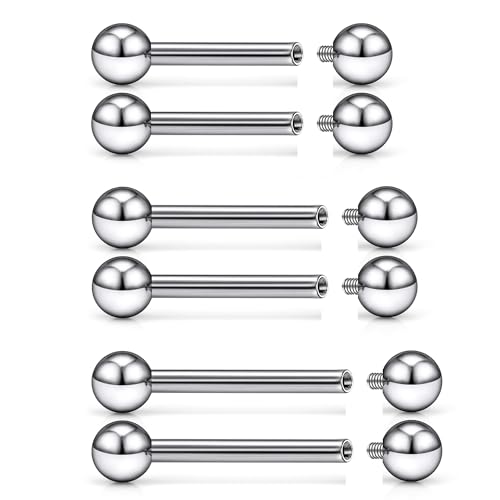 F136 Titanium 16/14/12/8/6/4/2G Internally Threaded Nipple Tongue Ring Industrial Bridge Prince Albert Piercing Jewelry Earrings 14/16/19/30/35/38/40mm Bars Barbells for Women Men