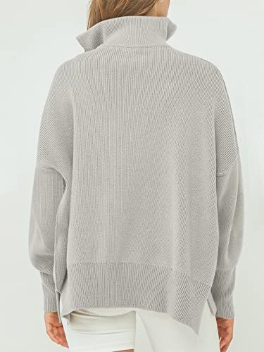 Image of ANRABESS Womens Oversized Quarter Zip Pullover Sweaters | Fall Fashion Outfits, Long Sleeve Slit Side, Baggy Loose Fit, 1 /4 Zip Lapel Collared, Ribbed Knit Soft Warm Winter Clothing