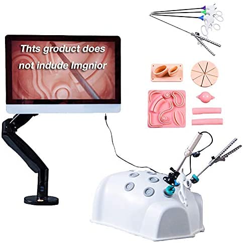 Human Model Laparoscopic Trainer Box Simulator Medical Students Practice Kit with 4 Surgical Instruments & 9 Training Modules & HD Endoscope Camera & 12 Analog Appro Skeleton Model