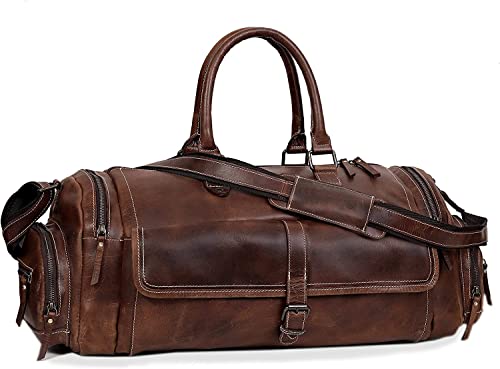 Bolsas de lona de 20 pulgadas para hombres Bolsa de viaje de cuero para gimnasio durante la noche Bolsa de fin de semana deportiva, Brown, Equipaje