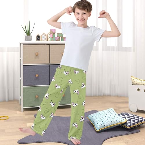 Boy's Pj Pants Flying Cow Green Grass Lounge Bottoms Elastic Kids Sweatpants Joggers with Pockets Size 6-144