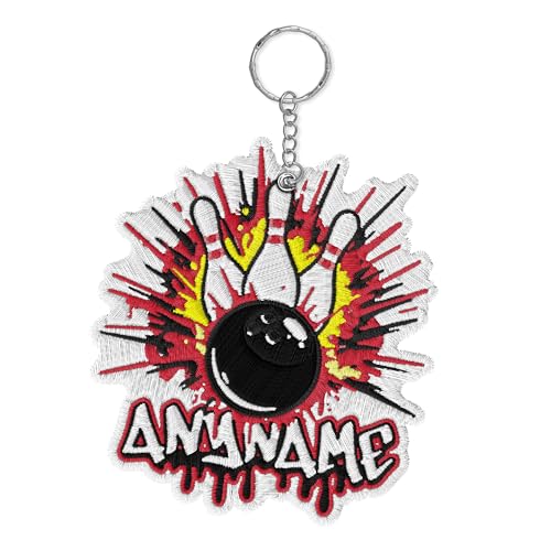 Mordesticker Custom Bowling Embroidery Keychain Personalized Bowling Sports Name Embroidered Keychain Name Tag Luggage Tags Key Ring Accessories for Backpacks, Car, Motorcycle Gifts