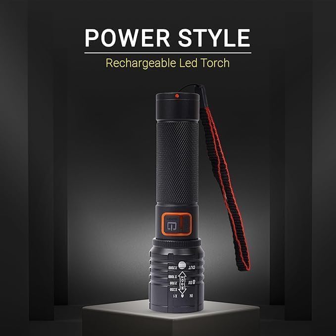 Image of Rechargeable Flashlight - 10000 Lumen High Power LED Torch, 1200M Long Beam, USB-C Charging, 10+ Hours Runtime, Adjustable Zoom Light for Camping, Hiking, Emergency, Outdoor Use (M035 Black)