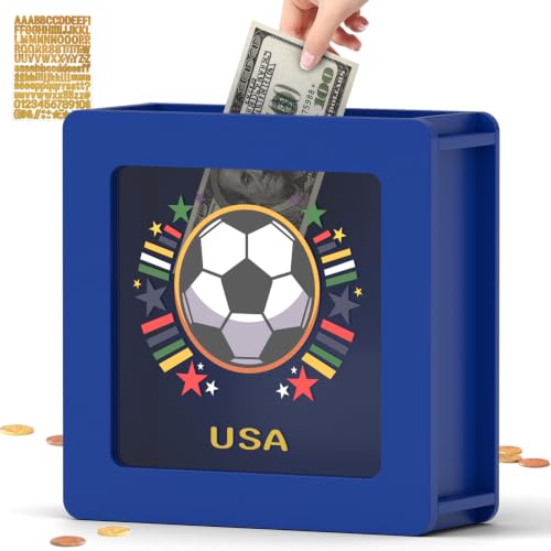 Image of Summidate Wooden Soccer Money Box, World Cup Theme Piggy Bank for Kids and Adults, Personalized Football Savings Jar with Clear Window and DIY Stickers, Decorative Sports Gifts for Teenagers & Fans