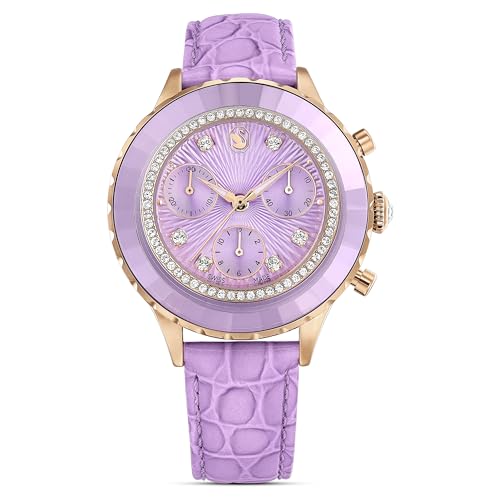 Montre chrono Swarovski Octea montre suisse cuir violet or rose anti-ternissement