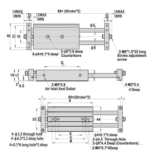 Vérin pneumatique double arbre 25mm course 100mm réglable - 7